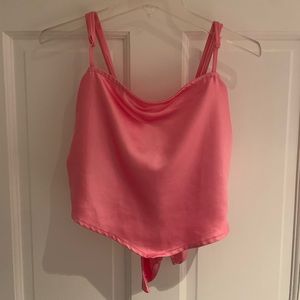 L.A Hearts hot pink satin bow tie back cropped crop top shirt blouse